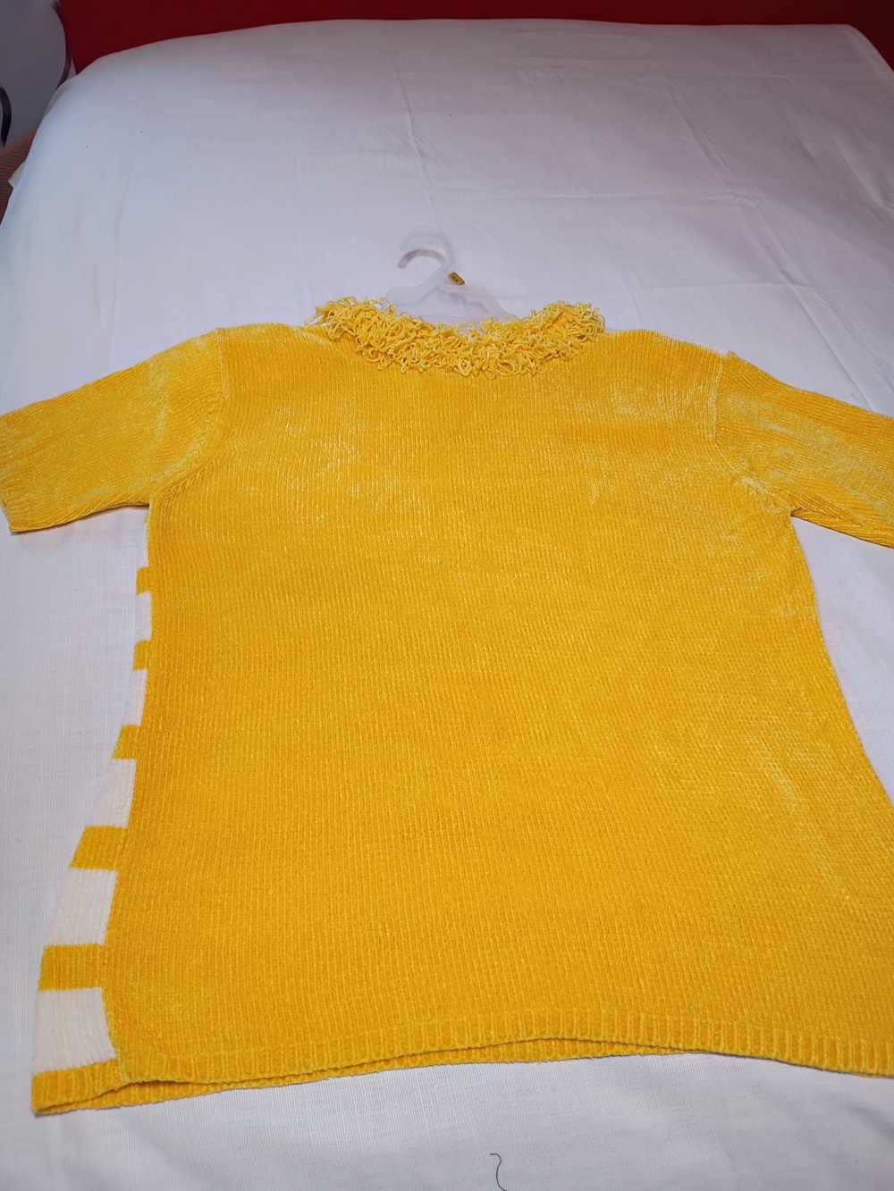 Lisa International Yellow and White Scoop Neck Loop-Trim Sweater - Picture 3 of 6